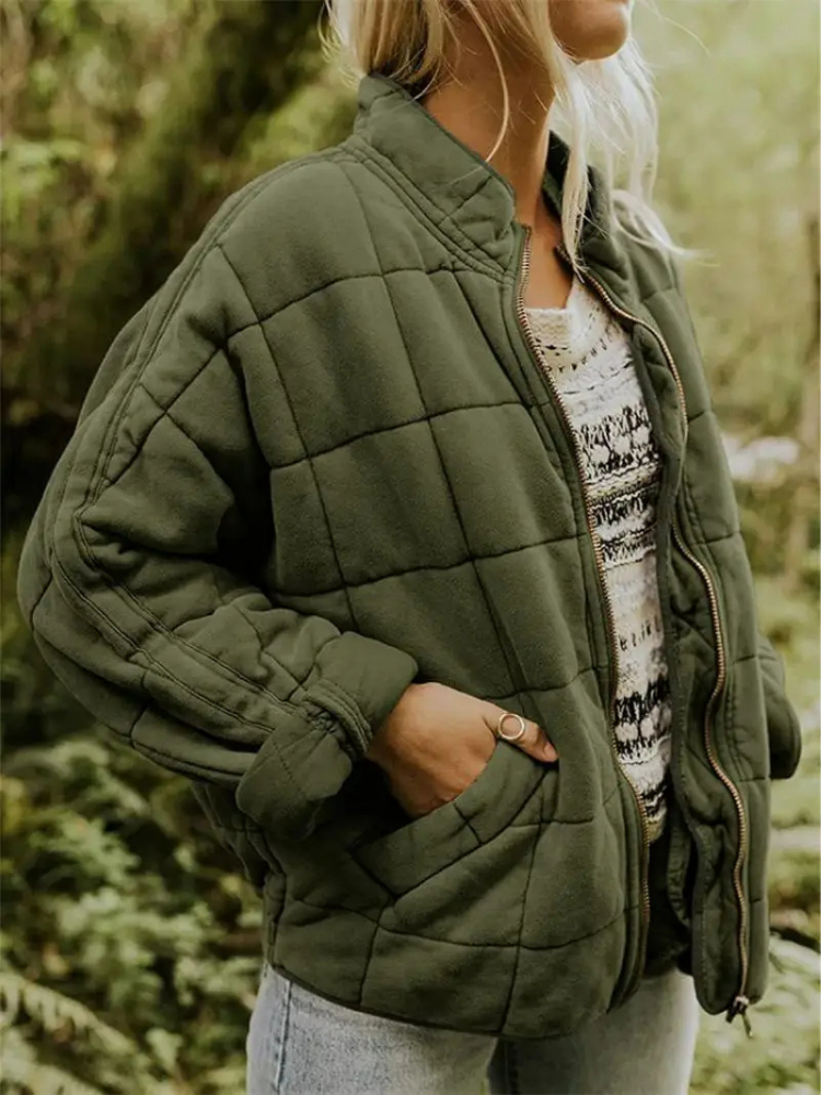 Oversized Dames Quilted Bomberjack met Rits en Zakken