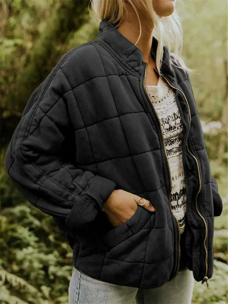 Oversized Dames Quilted Bomberjack met Rits en Zakken